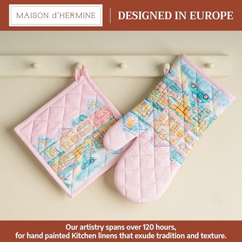 100% Cotton Oven Mitt & Pot Holder Set (124 - Christmas Market - Pink / 7.5" x 13" & 8" x 8" (Oven Mitt & Pot Holder))