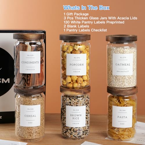 6 Set Glass Pantry Storage Jars with Acacia Airtight Lid (23 oz (6 pcs))
