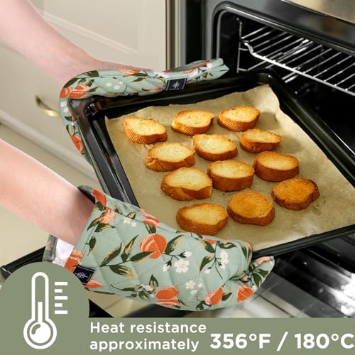 Oven Gloves Heat Resistant Potholder Set Oven Gloves with Anti (Watercolor Apricot - Set)