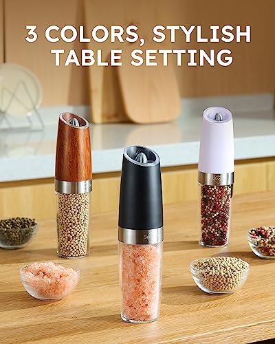 Gravity Electric Salt and Pepper Grinder Set Shakers UPGRADED 9OZ XL CAPACITY Battery Powered Refillable Automatic One Hand Operation Adjustable Coarseness Mill Grinder Set for Kitchen (Battery Powered Set/Black XL)