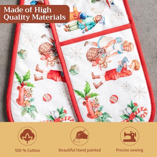 Double Oven Mitts 100% Cotton Double Oven Glove (101 - Chromo / 7" x 35" (Double Oven Mitt))
