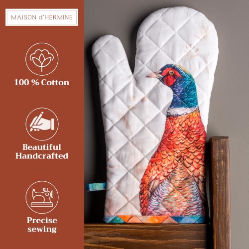 Maison d'Hermine Oven Gloves 100% Cotton Oven Mitt (084 - Faisan D'automne / 7.5" x 13" (Oven Mitt))