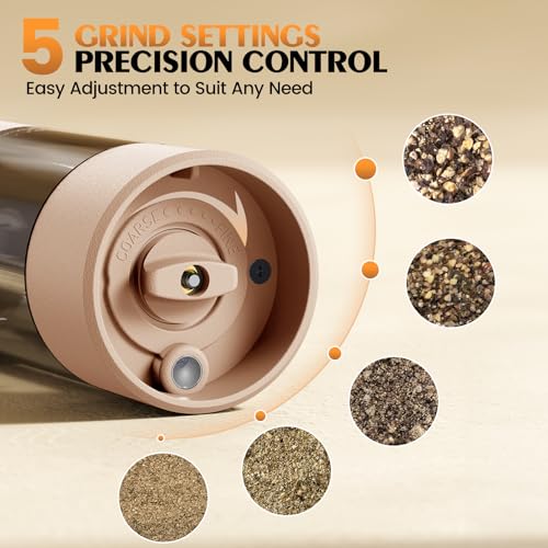 Electric Salt and Pepper Grinder Set Automatic Battery Pepper Mill Shakers Adjustable Coarseness Upgraded Larger Capacity with Led Home and Kitchen Appliances Birthday Gifts for Women Mom (Orange)