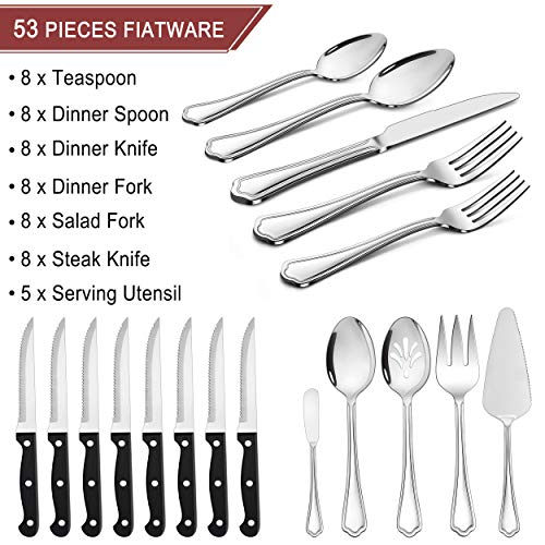 53 Piece Silverware Flatware Set for 8 (Scalloped Edge)