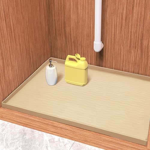 Waterproof Silicone Under Sink Mat 31'' x 22'' Shelf Liner for Kitchen and Bathroom (Khaki / 22"W x 31"L)