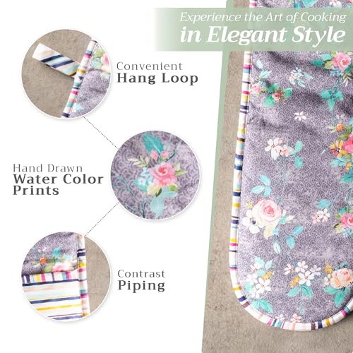 Double Oven Mitts 100% Cotton Double Oven Glove (118 - Sweet Rose Lavender / 7" x 35" (Double Oven Mitt))
