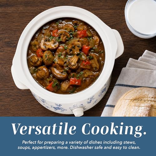 2QT Mini Electric Round Slow Cooker (Floral Blue / 2 Quarts)