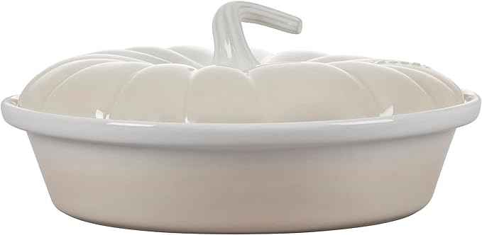 Le Creuset Stoneware Figural Pumpkin Baker with Lid, 9", Meringue
