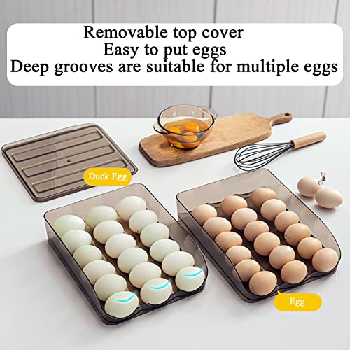 Egg Holder for Refrigerator Auto Scrolling Organizer Plastic Stackable Storage Container Reusable Clear Tray Box Basket Bin Lid Drawer Carrier Keeper