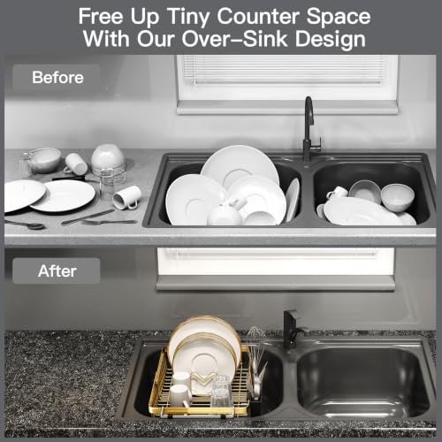 Gold Expandable Dish Drying Rack Over The Sink with Anti Slip Grip (Gold / For 13-30" W Sink)