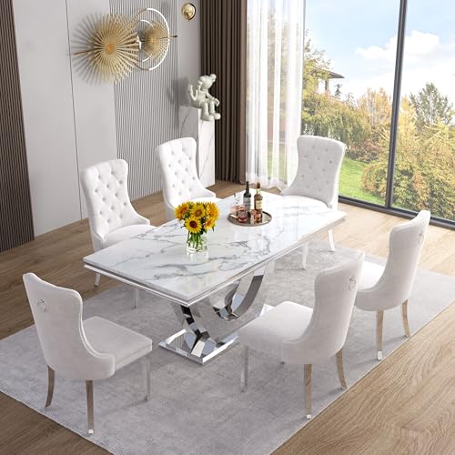 Marble Dining Table for 4 (Silver-white / 1-Piece (Table Only))