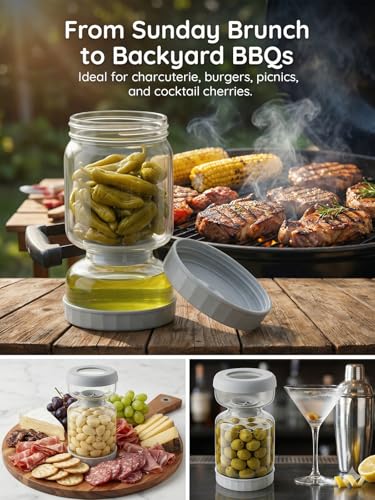 Pickle and Olive Hourglass Jar with Strainer Flip Juice Separator (Gery1Pcs)
