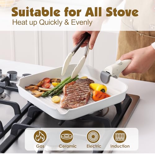 17 Piece Nonstick Detachable Handle Pots and Pans Set White (White / 17 Piece)