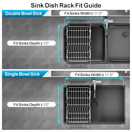 Dish Drying Rack Over the Sink (Silver / For 11.5"-30"W Sink, Metal Utensil Holder)