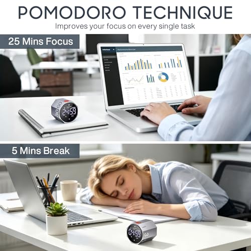ADHD Pomodoro Timer Metal Gravity Rotation 1.8” LED Large Screen