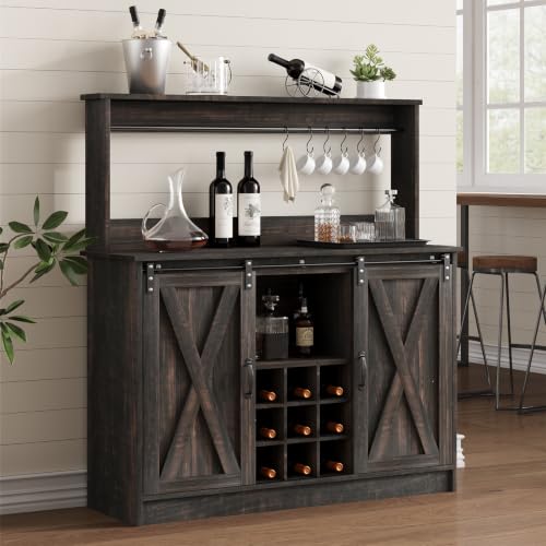 47" Farmhouse Coffee Bar Cabinet with Storage Hutch (47Inch / Dark Oak)