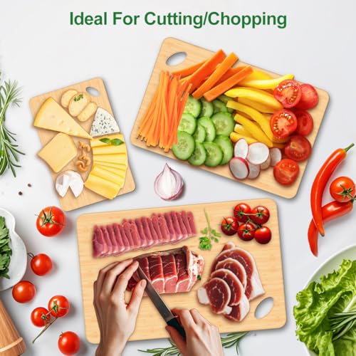 Wood Cutting Board Set of 3 (3 bamboo boards)