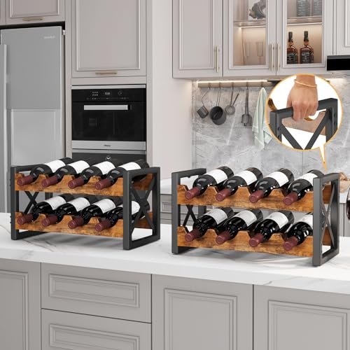 2-in-1 Wine Rack Countertop, Small Wine Rack Organizer Holder, Wooden Wine Rack Inserts for Cabinet, Stackable Wine Rack for Kitchen,Home Bar (Modern)