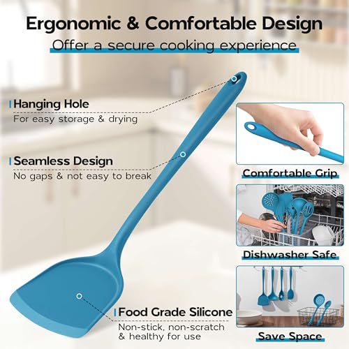 Silicone Cooking Kitchen Utensils Set (Navy Blue)
