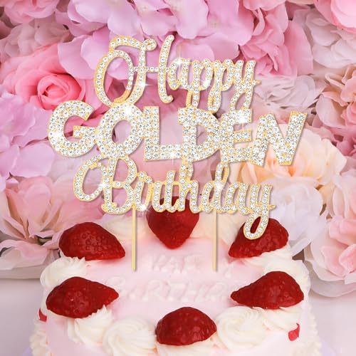 Happy Golden Birthday Cake Topper Rhinestones Golden Birthday Cake Toppers (Happy Golden Birthday- Gold)