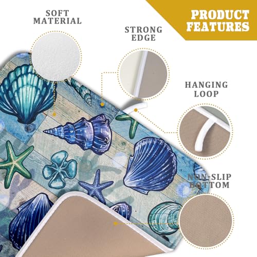 Starfish Seashell Dish Drying Mat 16x18 inch Coastal Beach Dish Drainer Rack Pad Absorbent Microfiber Fast Dry Kitchen Counter Accessories (Starfish Seashell / 16" x 18")