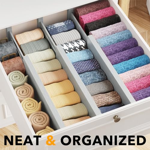 Bamboo Dresser Drawer Dividers 6 Pack (4.65''H, 12.5''-17''L / GRAY)
