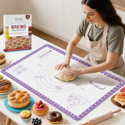 Silicone Pastry Mat with 10 Useful Recipes (Purple / 28"L x 20"W)