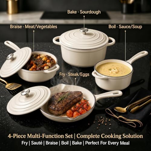 Nonstick Enameled Cast Iron Cookware Set (White C)
