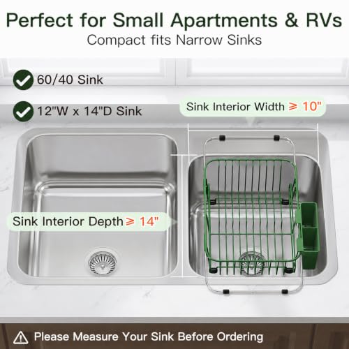 Green Dish Drying Rack in Sink with Utensil Holder (Green / For 10"-12"w Sink)