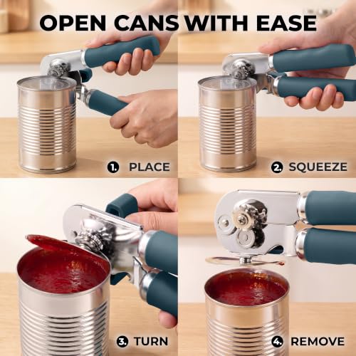 Stainless Steel Swing Open Manual Can Opener Comfortable Grip (Green / Swing Open)