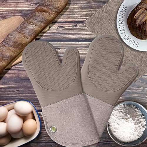 Professional Microwave Silicone Oven Mitts one Pair (Oven mitts / Khaki Oven Mitts)