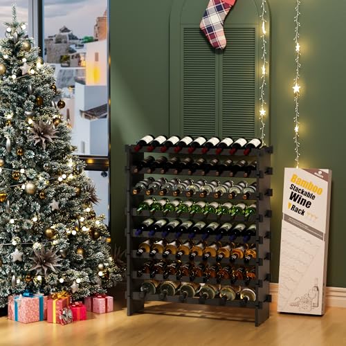 Wine Rack Freestanding Floor (Black 8-tier Without Glass Holder)