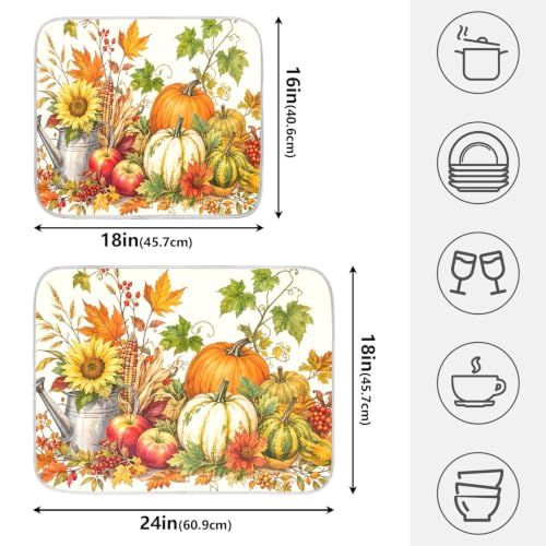 Autumn Fall Harvest Pumpkins Dish Drying Mat for Kitchen Counter Absorbent Microfiber Large Drying Pad Dish mats for Kitchen Countertops 18 x 24 Inch (Thanksgiving Harvest Pumpkins / 24" x 18")
