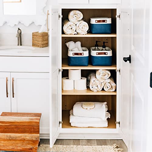 12x8in Canvas Storage Baskets (Navy Blue / Off-White / Small - 6pc)