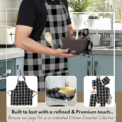 Buffalo Plaid Check Oven Mitts and Pot Holders Set of 4 (Buffalo, Light Grey & Black)