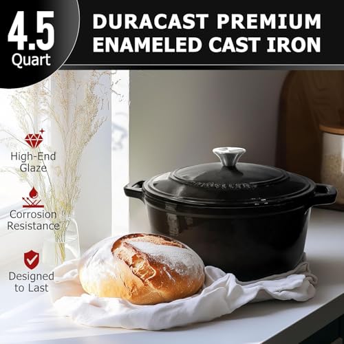 MUELLER HOME 4.5 QT Enameled Cast Iron Dutch Oven (4.5 Quart -Round / Black)
