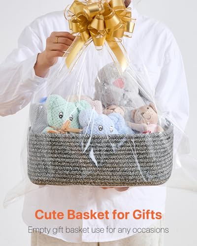Small Woven Storage Basket for Organizing (Mixed Black / 13.5"L x 9.5"W x 5"H)