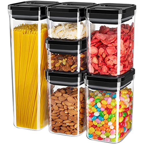 6 Piece Airtight Food Storage Container Set for Pantry Organization (Black)
