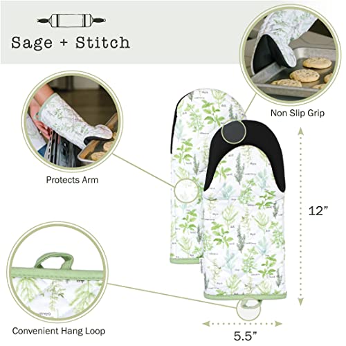 Heat Resistant Designer Kitchen Oven Mitts with Neoprene Non (Green Herbs)
