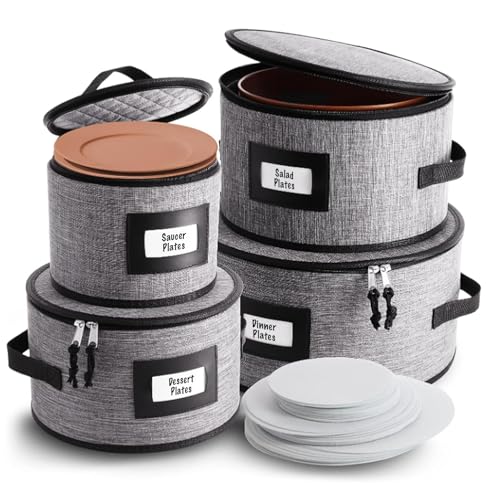 4 Piece Dish Storage Containers (Grey / Plates Storage)