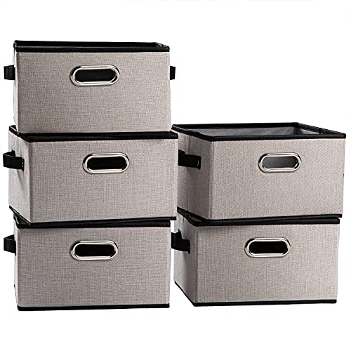 Fodable Storage Baskets for Closet [5 (Light Grey / Medium(5-Pack))