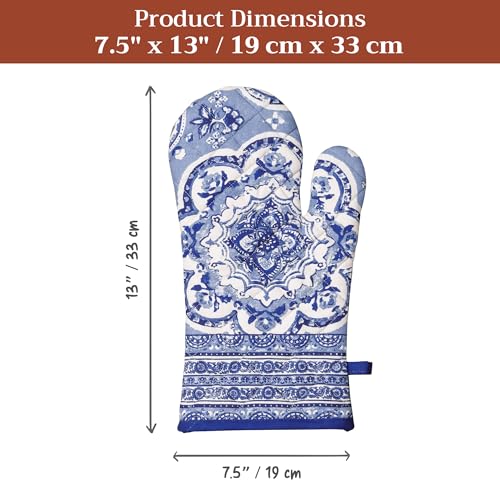 Maison d'Hermine Oven Gloves 100% Cotton Oven Mitt (014 - Melodie Bleue / 7.5" x 13" (Oven Mitt))
