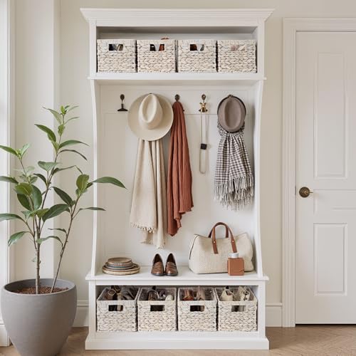 Wicker Storage Baskets for Shelves (White (Water Hyacinth) / 2x 13"L x 8¼"W x 7"H)