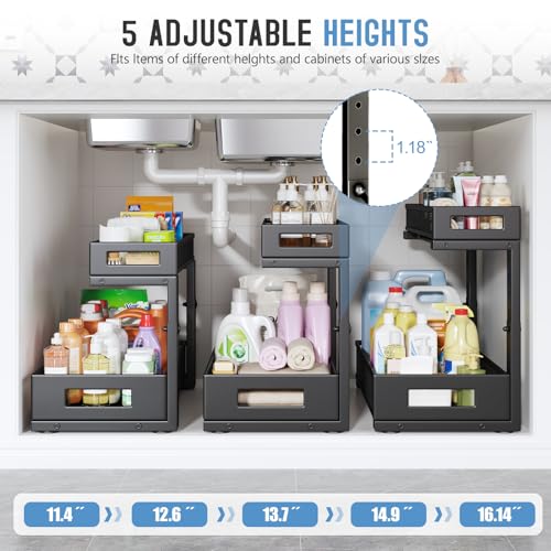 1 Pack 17IN Depth Under Sink Storage Organizer (Black / 1 Pack-17"Dx11.4"-16.14"H)