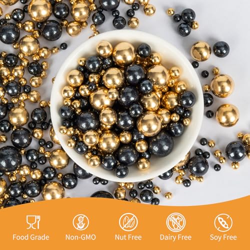 Edible Pearl Sprinkles for Cake Decorating (Gold Black Pearl)
