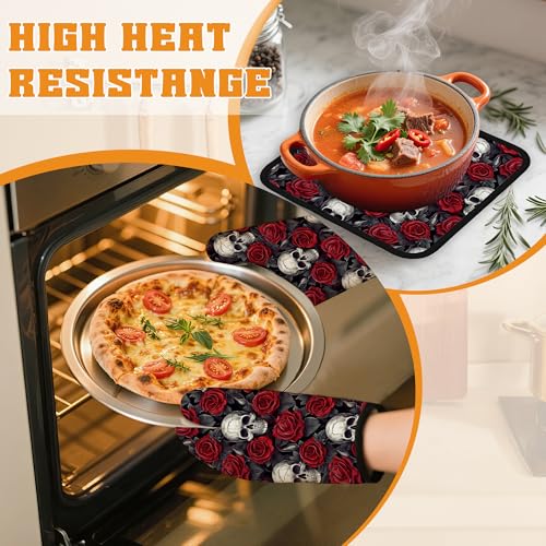Skulls Oven Mitts and Pot Holders Set (4 Count)