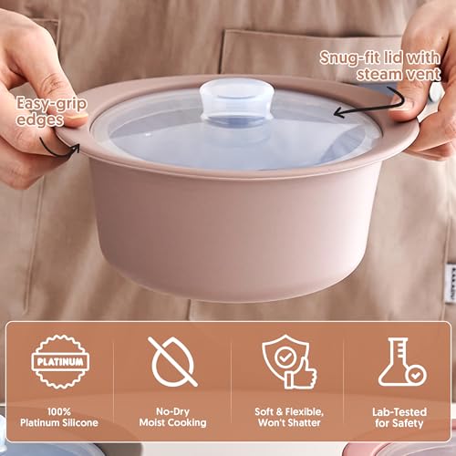 40oz Platinum Silicone Microwave Steamer Pot with Handle & Lid (40oz / Butter Yellow)