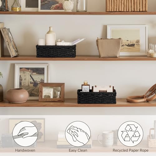 Wicker Baskets for Organizing (Black (Paper Rope) / 2x 11¼"L x 7½"W x 3½"H)