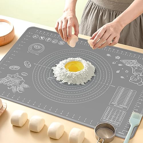 Silicone Pastry Mat 28" x 20" Extra Thick Non Stick Baking Mat with Measurements and Edge Heightening