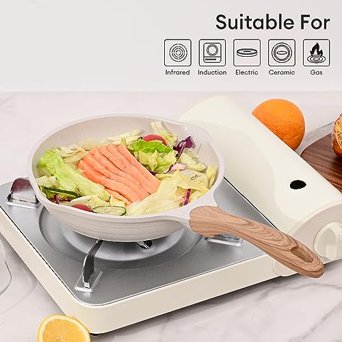 9.5 Inch Nonstick Frying Pan Skillet with Dual Spouts Omelet Egg Pan (Beige / 9.5")